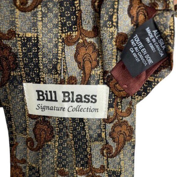 Bill Blass Signature Silk Tie Geometric Baroque Brown Gray - Picture 4 of 6